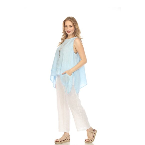 Light Blue Asymmetrical sleeveless A Line Top - Picture 3 of 7
